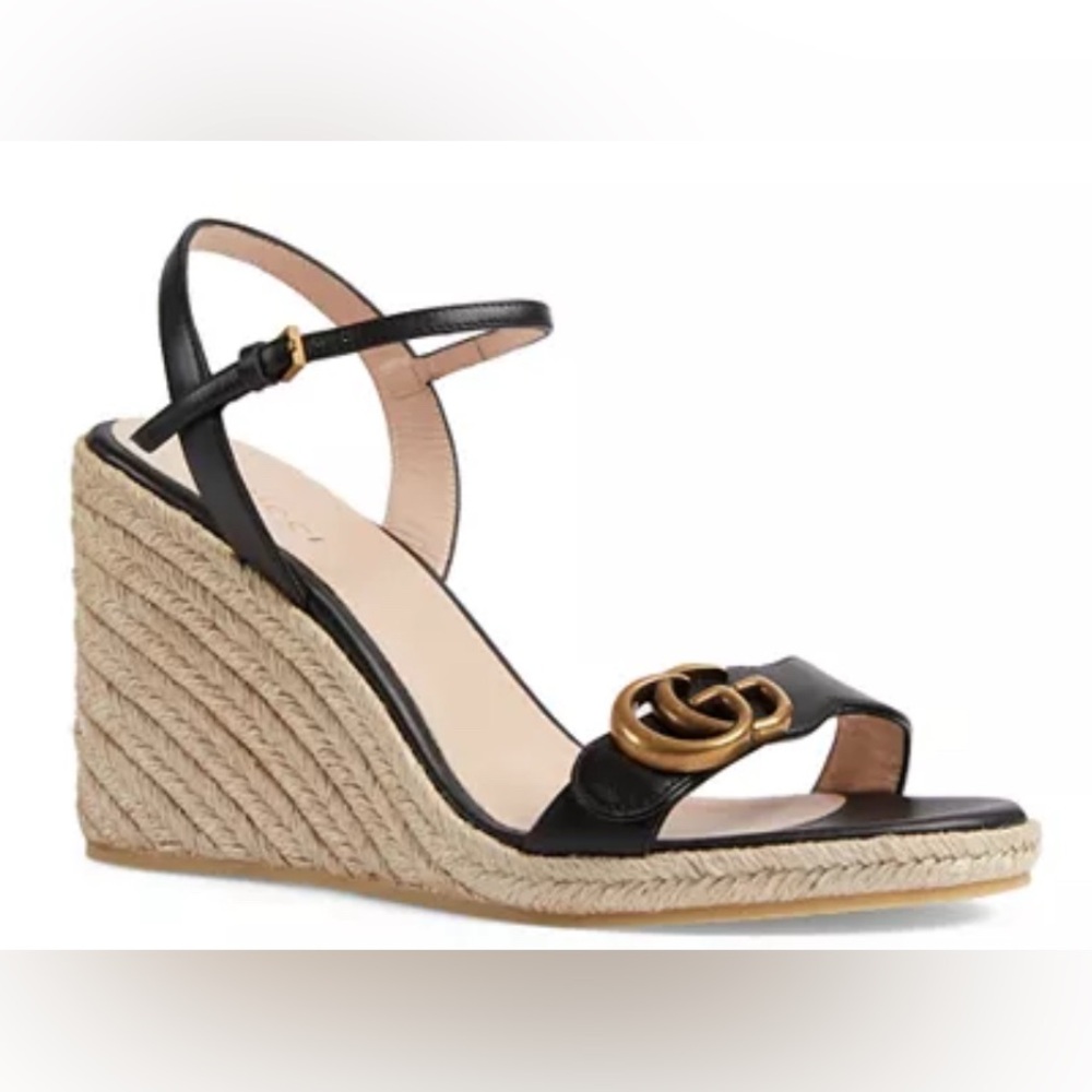 New Size 42 Gucci Aitana Espadrille Wedge Sandals Black